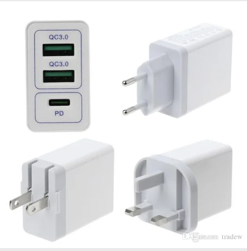 10 шт DHL двойной USB QC 3,0+ PD настенное быстрое зарядное устройство Быстрая Зарядка адаптер для мобильных телефонов samsung S8 S9 S10 Note 10