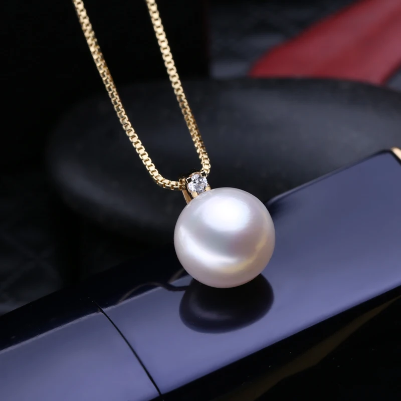 

FENASY 18K Gold Pendant Natural Freshwater Round Pearl Au750 Yellow Gold Wedding Engagement Jewelry With Silver Necklace
