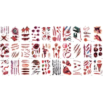 

1 Set Of 30 Halloween Scars Stickers Waterproof Temporary Tattoo 3D Realistic Bloody Design Tattoo Stickers 9.7X5.7 Cm