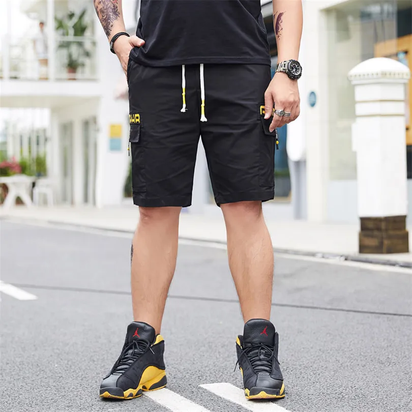 Мужские мешковатые шорты Карго с боковой застежкой на молнии и карманами, лето, хип-хоп стиль, Повседневная Уличная одежда, короткие брюки, мужские шорты