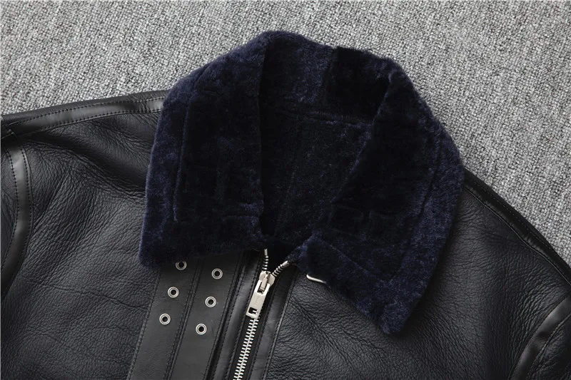 Черная мужская куртка-бомбер в американском стиле B3 размера плюс XXXL из натуральной овчины зимняя теплая куртка-пилот