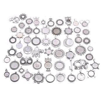 

New 10pcs/lot Antique Silve Pierced Mixed Size 5-200 Style Cabochon Base Setting Charms Pendant Tray For DIY Jewelry Making