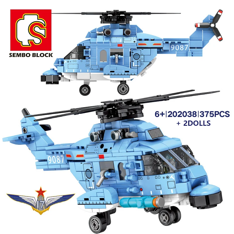 SEMBO 375pcs City Helicopter Building Blocks Military Fighter Pilot Technical Aircraft Toy Bricks Army Plane Model Kids Gifts | Игрушки и
