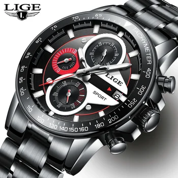 

LIGE Mens Watches Luxury Men Quartz Wristwatch Top Brand Black Full Steel Business Waterproof Sport Watch Relogio Masculino 9835