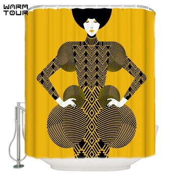 

Beautiful Woman Shower Curtain Girls Bathroom Curtain Yellow Waterproof Washable Bath Curtain Customized