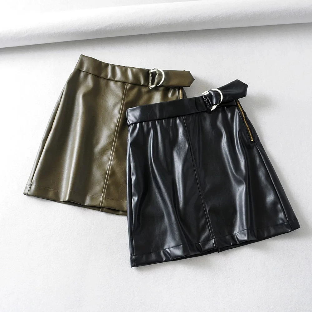 Увядшая английская Высокая уличная винтажная юбка-трапеция из искусственной кожи с поясом и высокой талией Женская Мини-Юбка faldas mujer moda женские юбки
