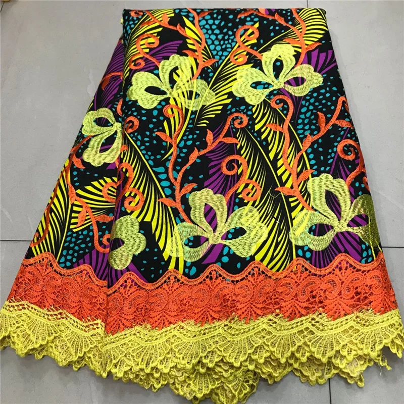 

2020 High Quality New Arrival Ankara 100% Cotton Wax Lace Wax Fabric African Embroidery Dutch Wax With Lace Fabric ZQ030306