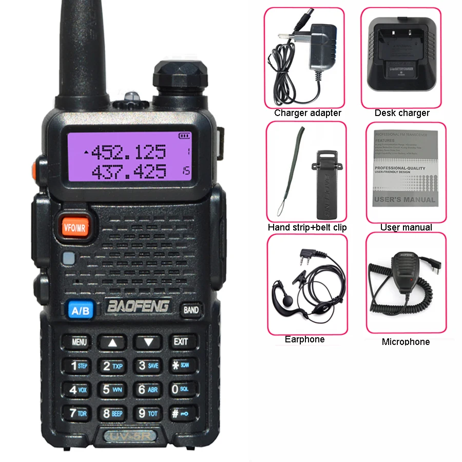 BaoFeng walkie talkie UV-5R two way cb radio upgrade version baofeng uv5r 128CH 5W VHF UHF 136-174Mhz & 400-520Mhz wireless walkie talkie Walkie Talkie