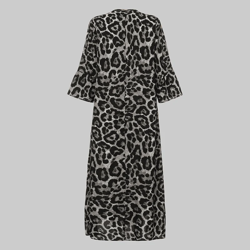 Богемное женское сексуальное платье с леопардовым принтом, cellumia, осень, с расклешенными рукавами, свободное, v-образный вырез, плиссированное, макси, длинное, vestidos, платье размера плюс