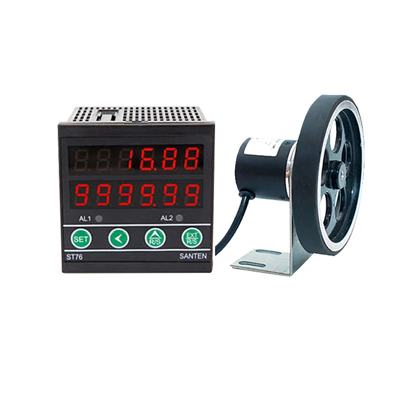 Digital Length Meter Counter With 400P Encoder & Dual Relay Outputs - Measures Cable, Tubing, Film - Adjustable Alarm, 6-Digit Display