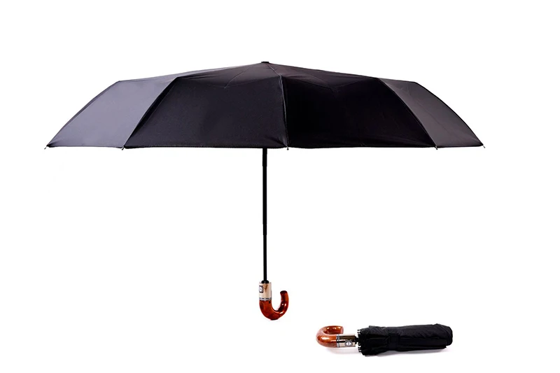 Классический твердый зонтик с деревянной ручкой дождь бизнес мужской качественный автоматический 10 ребра Сильный ветрозащитный 3 складной зонтик - Цвет: 01