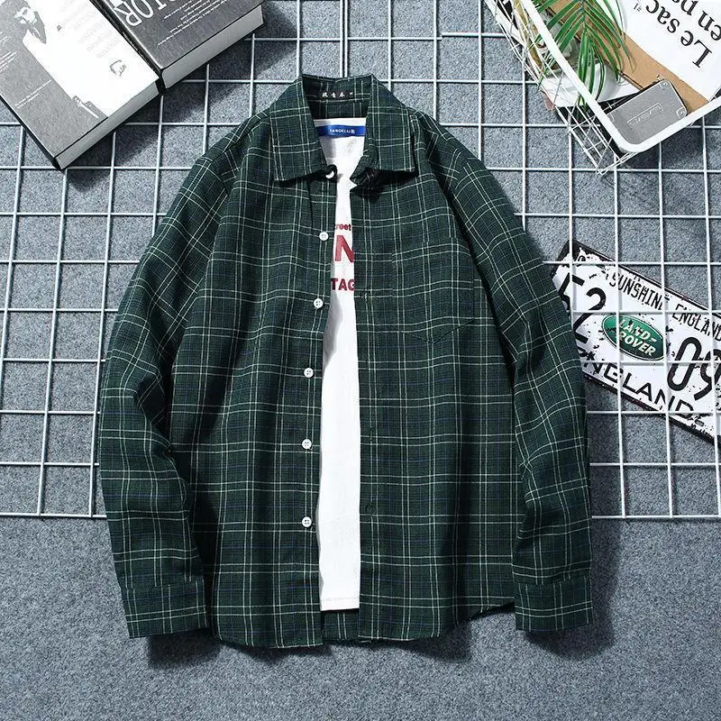 Высококачественная теплая осенне-зимняя модная мужская клетчатая рубашка с длинным рукавом, новая Студенческая Молодежная свободная стандартная Мужская рубашка, куртка