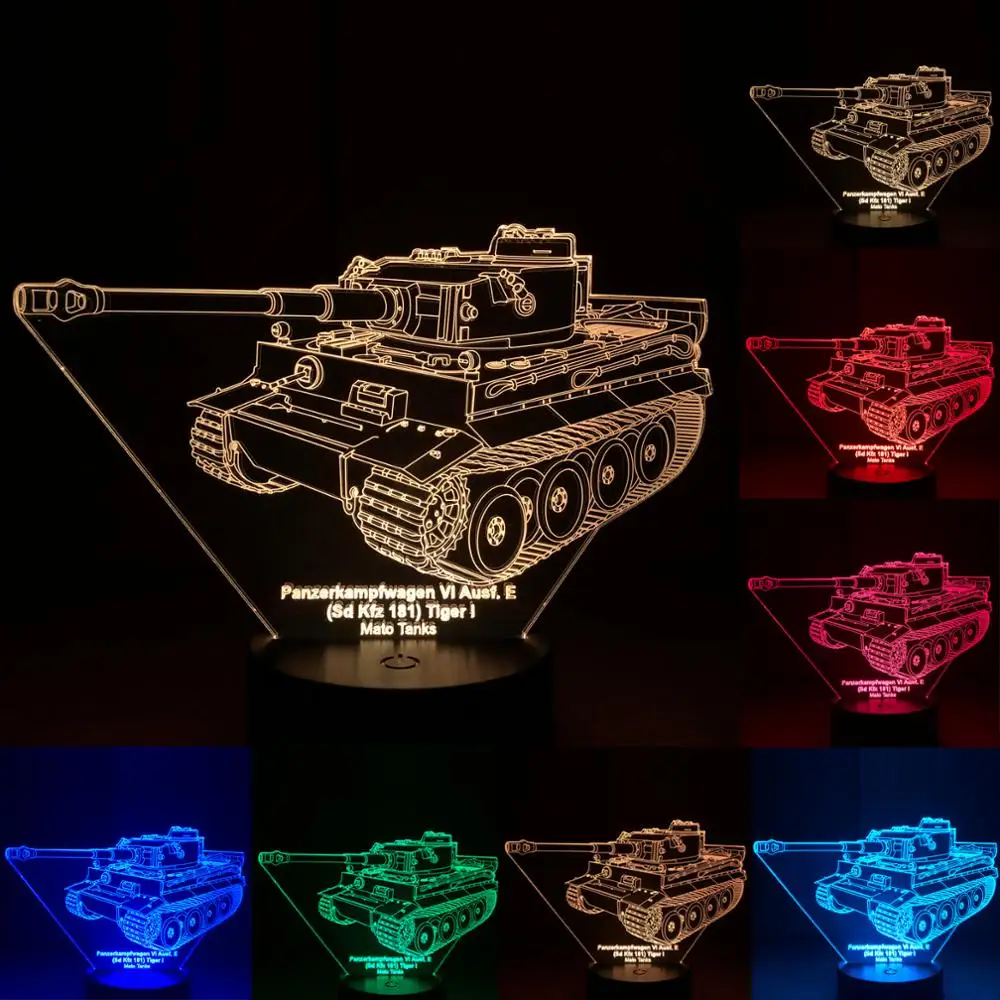 Тигра 1 танковая модель 3D Иллюзия USB сенсорный экран, 7 цветов, Акриловые Ночной светильник Настольная лампа
