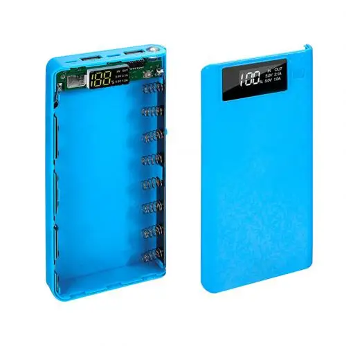 Портативное 18650 Внешнее зарядное устройство usb type-C lcd самодельное мобильное зарядное устройство Чехол для мобильного телефона - Цвет: Blue