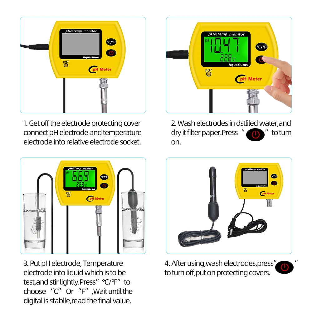 PH Meter Tool Temp Water Quality Monitor EU US Plug