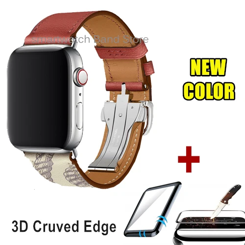 С логотипом кожаный ремешок с пряжкой для часов Apple Watch 44/40 мм сменный Браслет для iWatch 5 ремешок - Цвет ремешка: Brique Beton