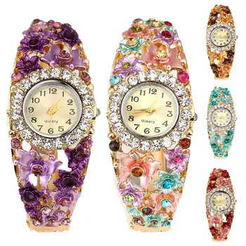 

Fashion Luxury Women Watch Rhinestone Flower Round Dial Arabic Number Analog Quartz Flower Bracelet Ladies Watches reloj mujer