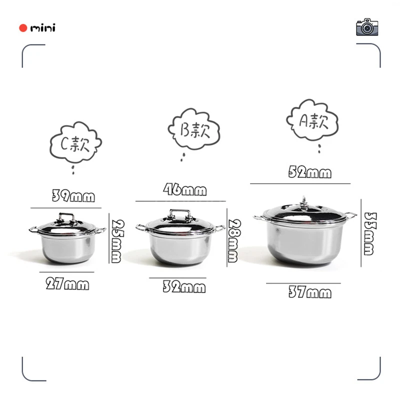 1PCS Metal 1/6 1/12 Scale Dollhouse Miniature Pot Pretend Play Kids Mini Kithcen Cooking Utensil Accessories Toy 3 Size
