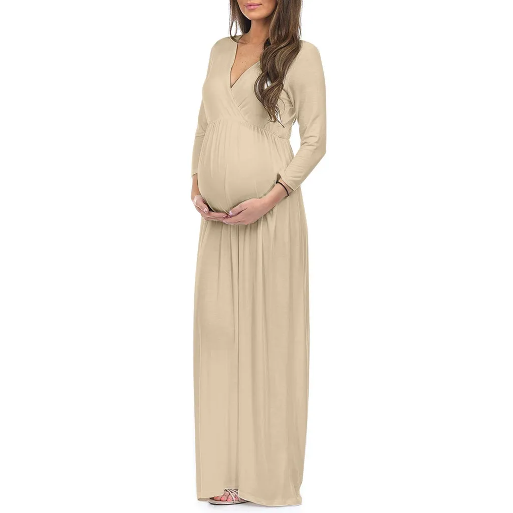 Maternity Dresses Summer sexy dress women Pregnant Clothes Cotton 3/4 Sleeve Casual Ruched Loose Plus Size Maxi Dress pregnancy