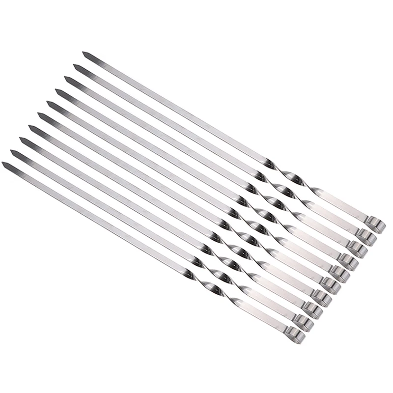 10Pcs 50cm Long BBQ Barbecue Kebab Food Meat Skewers Outdoor Grill Tools