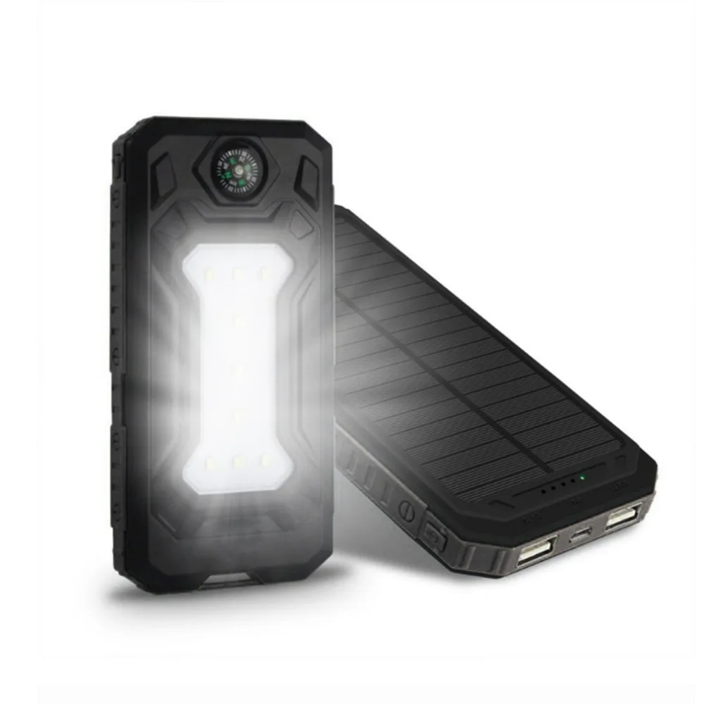 Универсальный ультра тонкий 20000 мАч портативный солнечный внешний аккумулятор с светодиодный светильник внешний аккумулятор для зарядки телефона с компасом