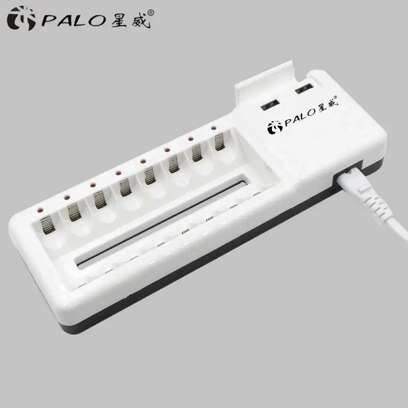 PALO 8 Slots LED Light Smart Battery Charger For NI-MH NI-CD AA AAA Rechargeable Batteries With 8pcs AA 3000mAh Rechargeable Bat