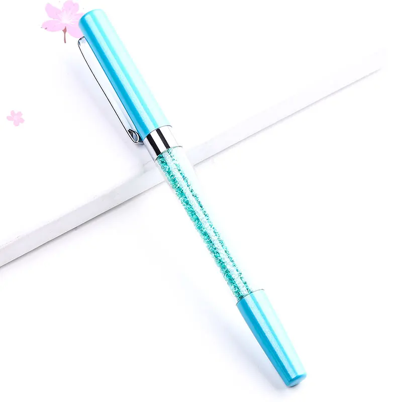Sky Blue Металлическая Гелевая Ручка-роллер с кристаллами и бриллиантами, роскошная деловая ручка, персонализированные канцелярские принадлежности для офиса и школы, фирменный логотип на заказ - Цвет: Sky Blue