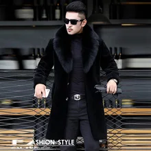 Новая зимняя шуба, мужская шуба, куртка для стрижки овец, роскошное пальто, мужская кожаная куртка, воротник из лисьего меха, шерстяное шуба 720