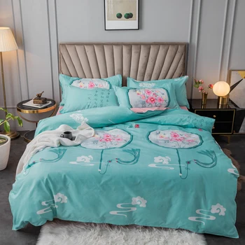 

Wholesale Cheap 3 /4 pcs Queen King Size Green plants home choice bed sheet set