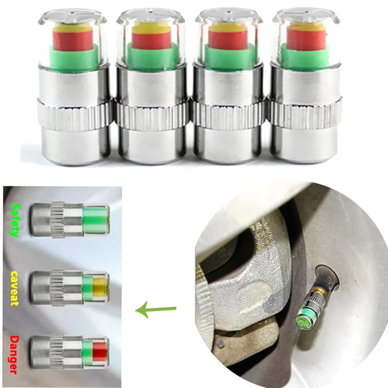 

4pcs/lot 2.0/2.2/2.4 Bar 30/32 PSI Tire Pressure Monitor Pressure Gauge Cap Sensor Indicator Alert Monitoring Tools Kit
