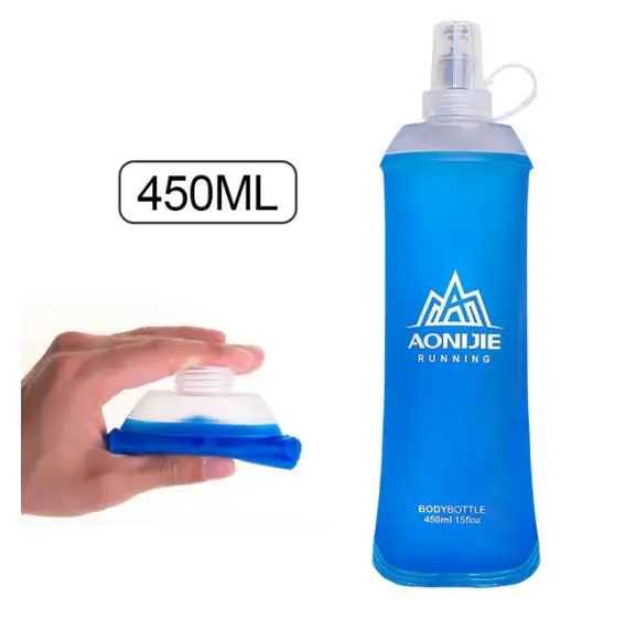 450ml AONIJIE Беговая спортивная мягкая бутылка для воды, складная термополиуретановая мягкая колба для воды с длинными соломенными пузырьками, сумка 350/600 мл - Цвет: 450ml