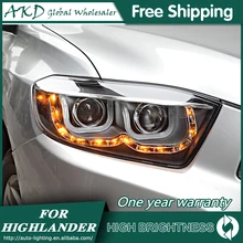 AKD автомобильный Стайлинг для фары Toyota Highlander 2009-2011 светодиодный фонарь DRL Bi Xenon объектив Высокий Низкий Луч парковочная противотуманная фара