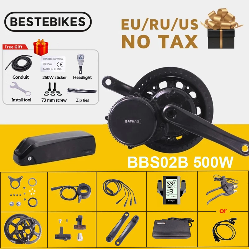 US $673.87 Bafang Motor BBS02B BBS02 36V 500W Mid Drive 8fun Electric Bicycle Conversion Kits 36V21AH Samsung Cells Lithium Battery Kit