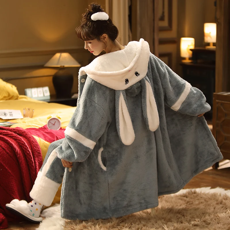 在庫一掃最安挑戦 冬のサンゴのフリースパジャマ 女性用バスローブ 秋冬のかわいいロングパジャマ 厚手のパジャマ 冬 人気ブランド Rcautomacaocomercial Com Br