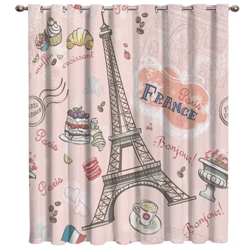 

Pink Retro Eiffel Tower Window Treatments Curtains Valance Curtain Rod Kitchen Decor Window Treatment Valances Party Kids Room