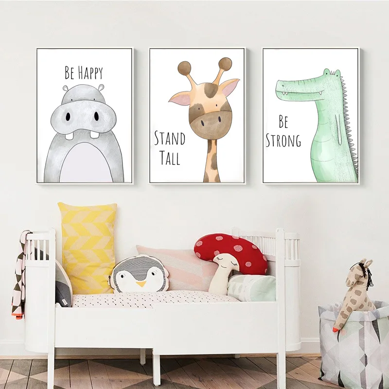Cute-Cartoon-Animal-Decorative-Picture-Be-Brave-Be-Strong-Children-s-Room-Kindergarten-Frameless-Canvas-Painting (1)