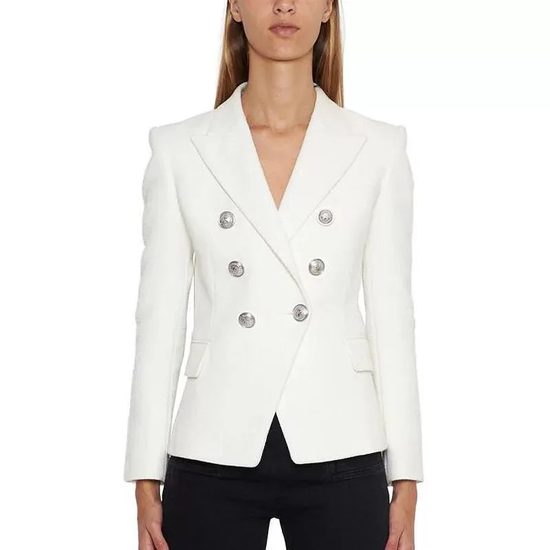 

Top Goods 2019 Foreign Trade Hot Selling Female Suit Thick Fabric Double Breasted Silver Metal Lion's Head Buckle Small Suit Coa