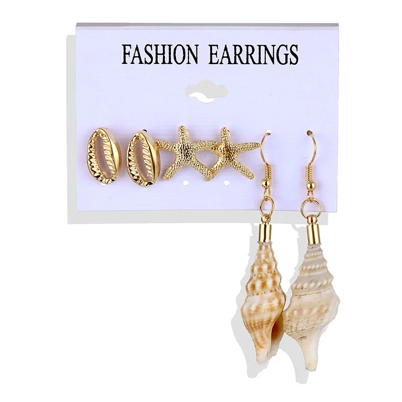 VKME fashion shell earrings set ladies bohemian flowers long tassel earrings 6 pairs / set ladies Brincos Beach Jewelry - Окраска металла: ZL0000624-5