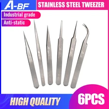A-BF Пинцет из нержавеющей стали, профессиональный, высокое качество, класс A HRC40, набор пинцетов, 6 шт., промышленный, высокая твердость
