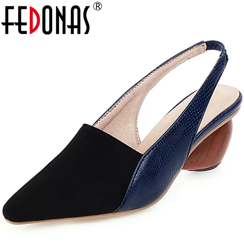 

FEDONAS Women Mules Casual Shoes Spring Summer Pointed Toe Strange Heels Shallow Shoes Concise Fashion Mature Shoes Woman