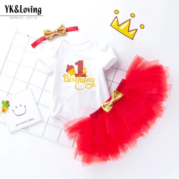 

3pcs Baby Girl Clothing Set Infant Birthday Dress Ruffle Tutu Dress Girls Birthday Costumes Vestidos Newborn baby Clothes