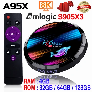 

H96 MAX X3 Smart TV Box Android 9.0 4GB Amlogic S905X3 2.4G/5G WIFI BT4.0 1000M 8K Google Media Play Andorid TV Box EU Plug