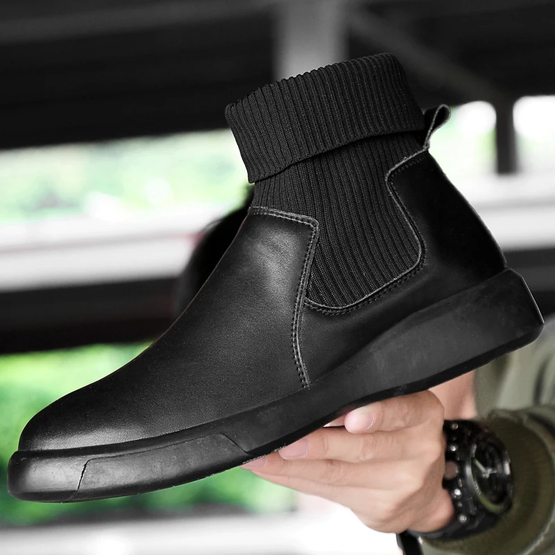 

Fashion Men's Chelsea wedding Boots Male Ankle Shoes Leather Men Boots Party Wedding Casual Flats shoes Big size 38-46