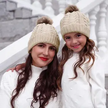 

Parent-child Style Warm Striped Hats Winter Acrylic Fiber Knit Hat Newborn Beanie Caps Christmas Head Wear Knitted Beanie Hat