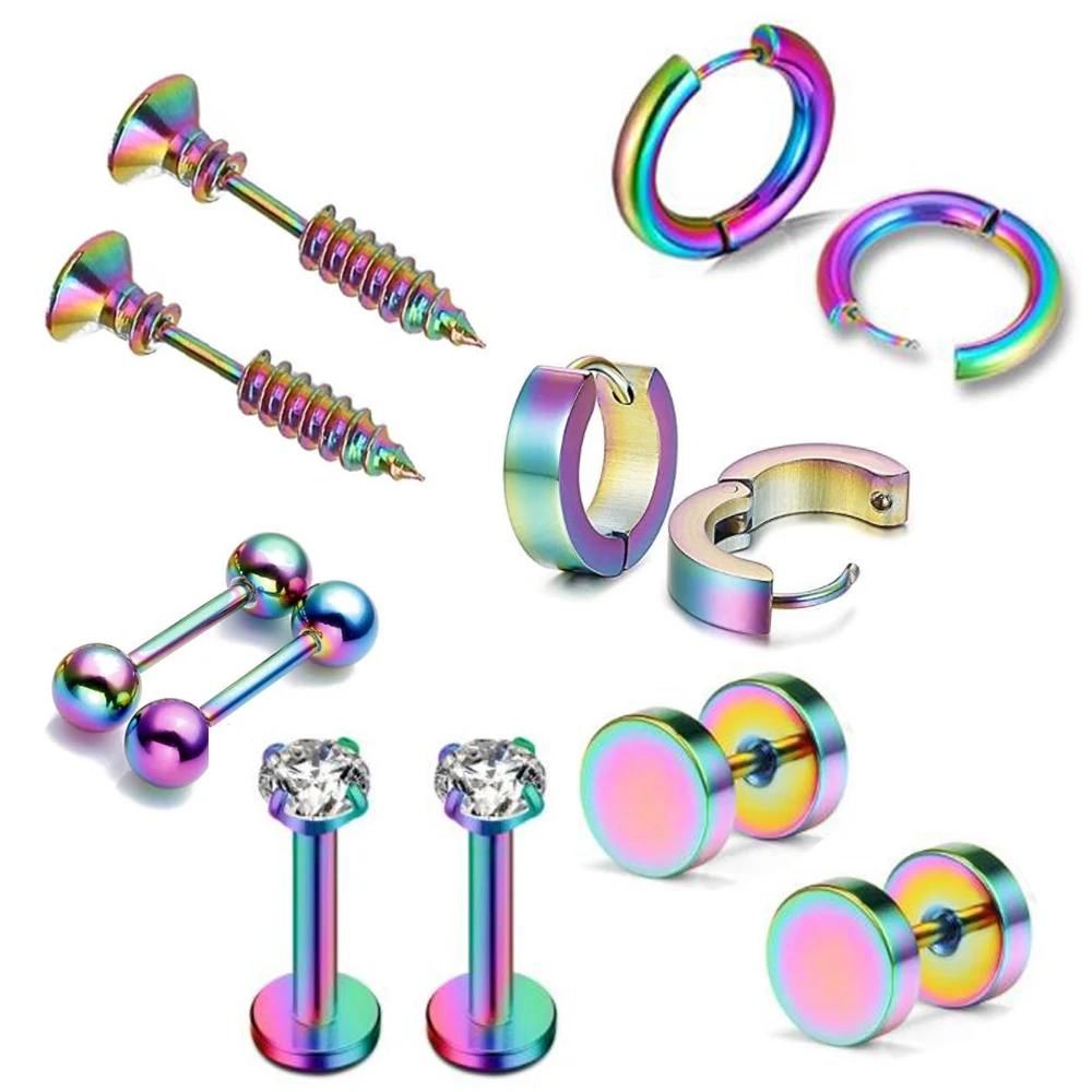 

2-12pc/set Stainless Steel CZ Stud Earrings Set for Women Mens Hoop Huggie Earrings Ear Piercing Earrings Set Cubic Zirconia