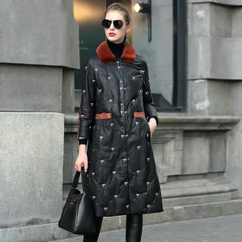 

Mink Fur Collar Female Jacket Sheepskin Down Coat Real Genuine Leather Jacket Winter Women Clothes 2020 Korean Vintage Tops 4024