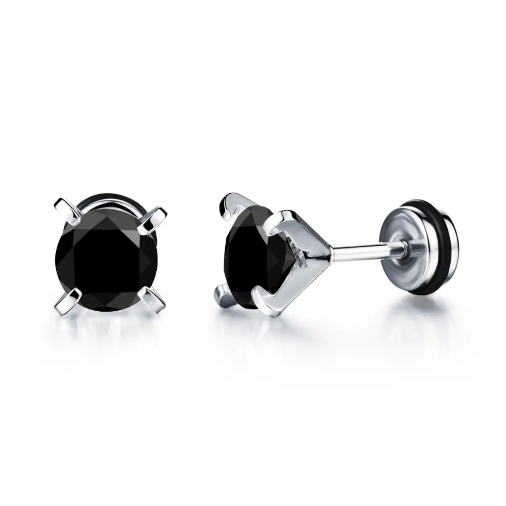 

punk black cubic zirconia Four claws stud earrings for women men 2020 fashion korean stainless steel bijoux accesories wholesale