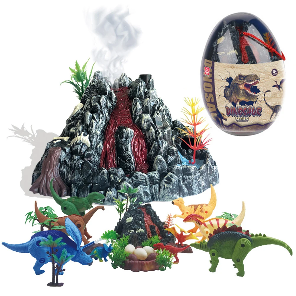 Escena de dinosaurio y volcán realista, simulación de mundo de dinosaurios,  modelo de erupción de volcán en aerosol, conjunto de dinosaurios de juguete  para niños - AliExpress Juguetes y pasatiempos