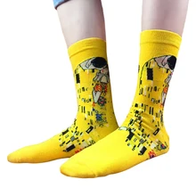 Креативные женские носки, всемирно известный рисунок, хлопковые носки, забавные дышащие эластичные женские носки средней длины, простые