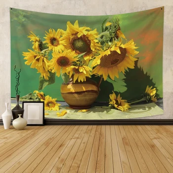 

Vase Sunflower Tapestry Wall Hanging Room Decor Carpet Tapestry Sea Beach Wall Cloth Beach Mat Flower Blanket Home Decoration